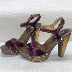 Miu Miu Purple Velvet Platform Heels with Gold Studs